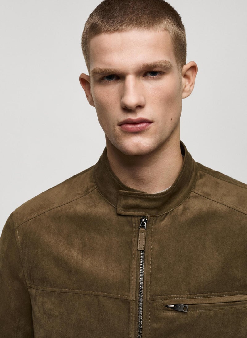 Mango Man - Suede-Effect Biker Jacket - Image 1