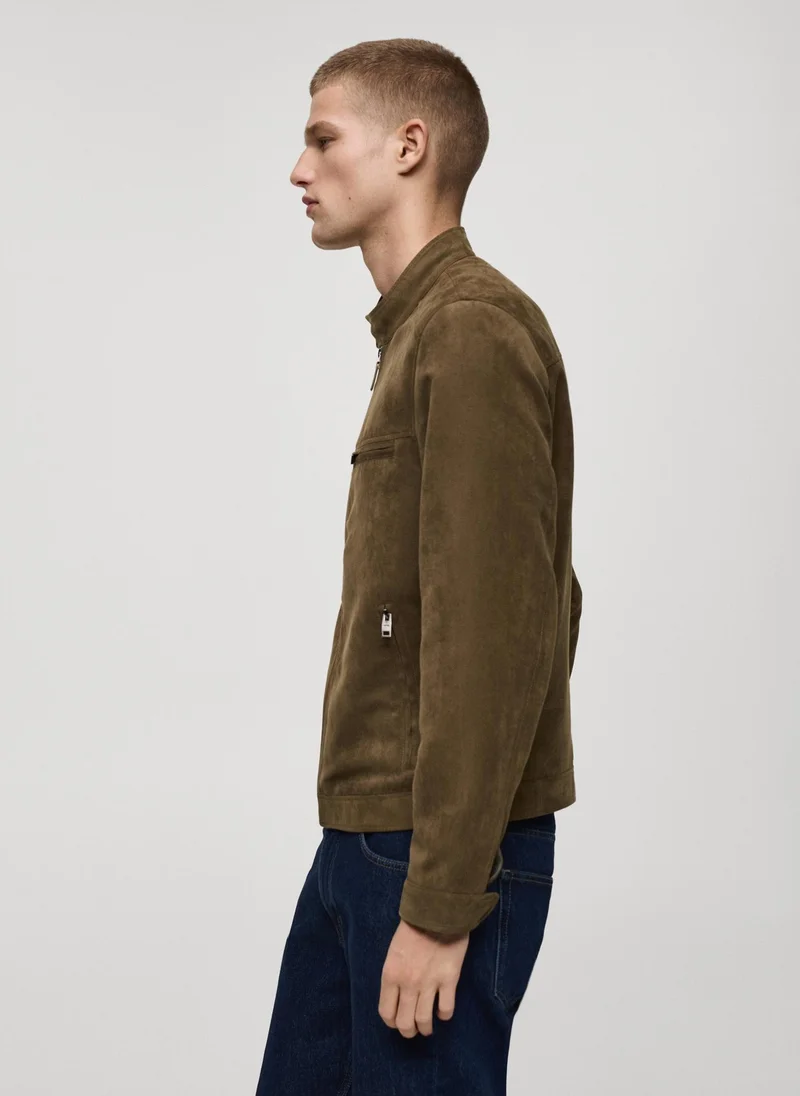 مانجو مان Suede-Effect Biker Jacket
