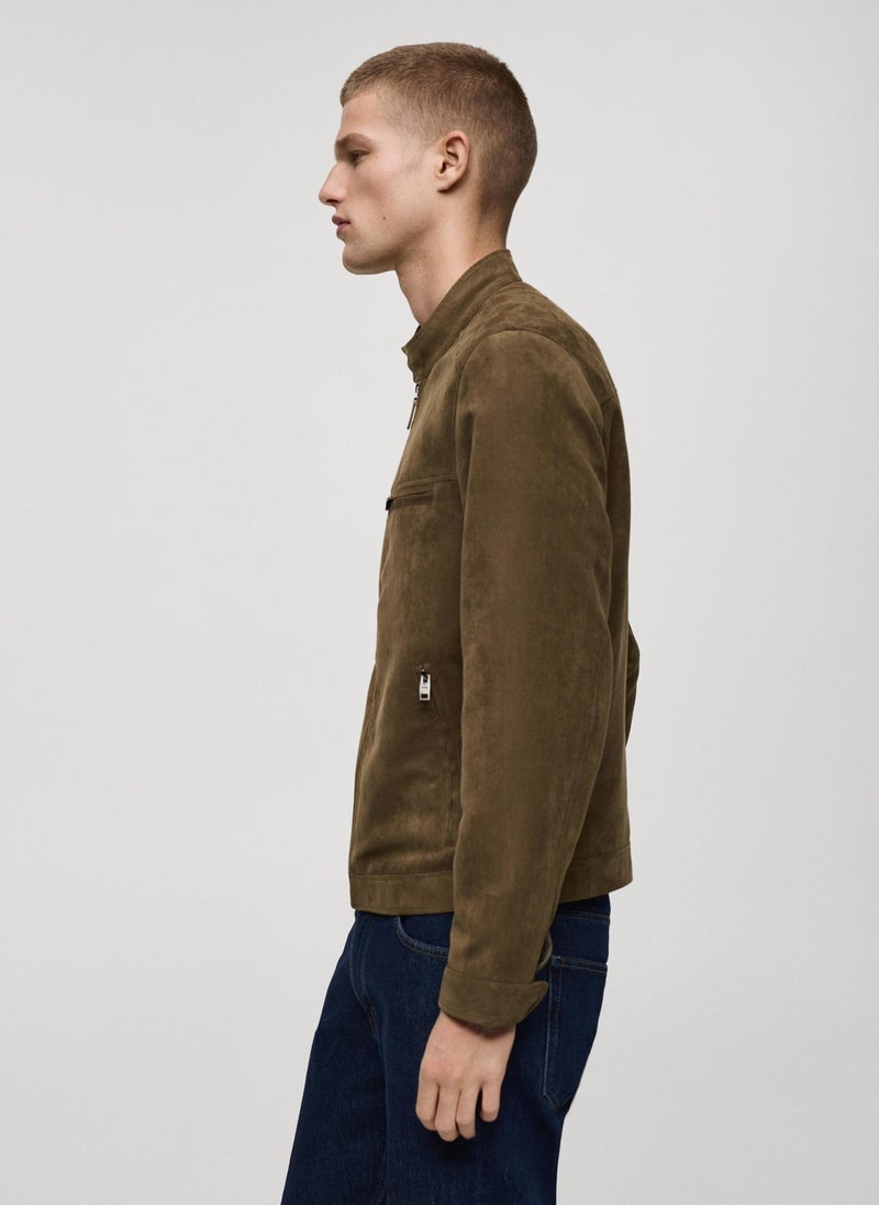 Mango Man - Suede-Effect Biker Jacket - Image 1