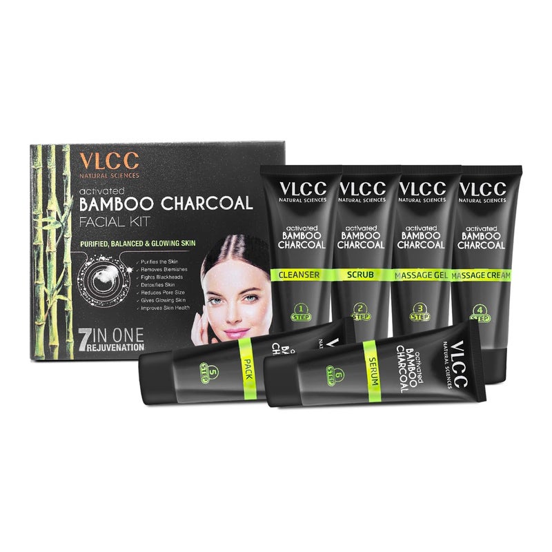 VLCC VLCC Activated Bamboo Charcoal Facial Kit 60g For Purified Balanced Glowing Skin Helps Purify Skin Control Blemishes and Acne With Activated Charcoal Vitamin B3 Neem Bark Clove Extracts  - Image 2