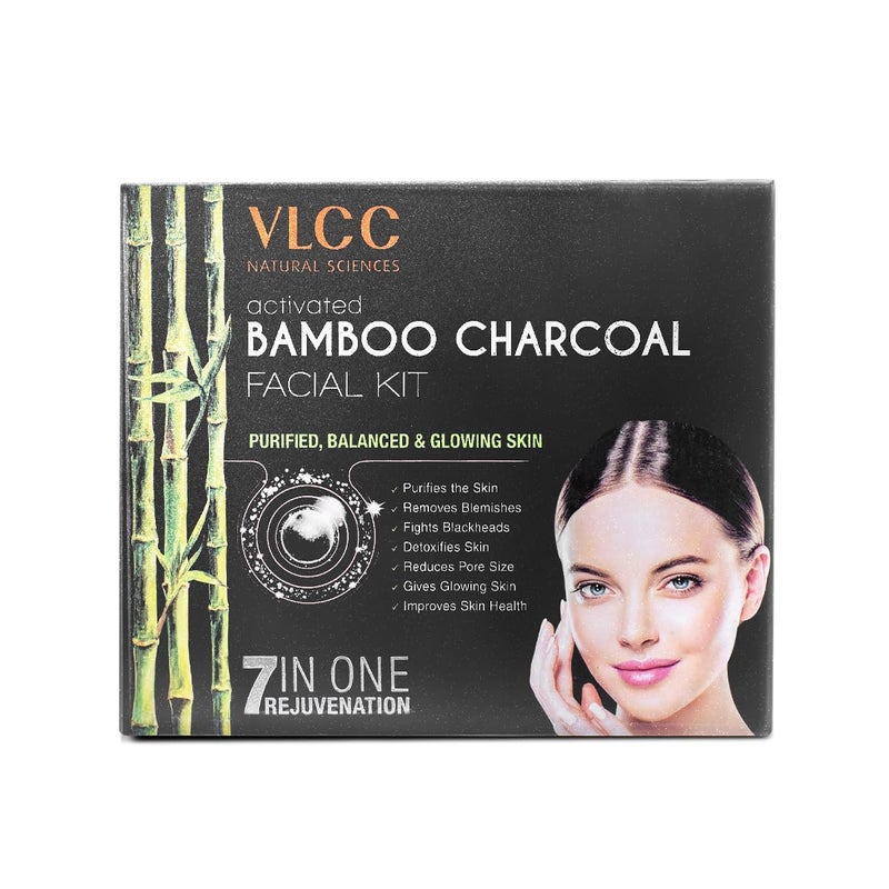 VLCC VLCC Activated Bamboo Charcoal Facial Kit 60g For Purified Balanced Glowing Skin Helps Purify Skin Control Blemishes and Acne With Activated Charcoal Vitamin B3 Neem Bark Clove Extracts  - Image 1