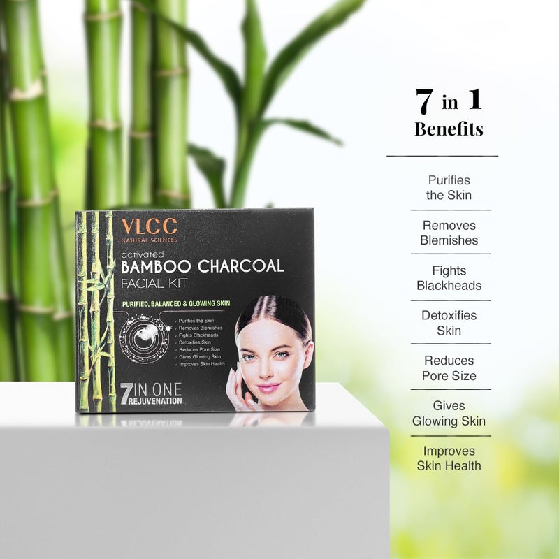 VLCC VLCC Activated Bamboo Charcoal Facial Kit 60g For Purified Balanced Glowing Skin Helps Purify Skin Control Blemishes and Acne With Activated Charcoal Vitamin B3 Neem Bark Clove Extracts  - Image 4