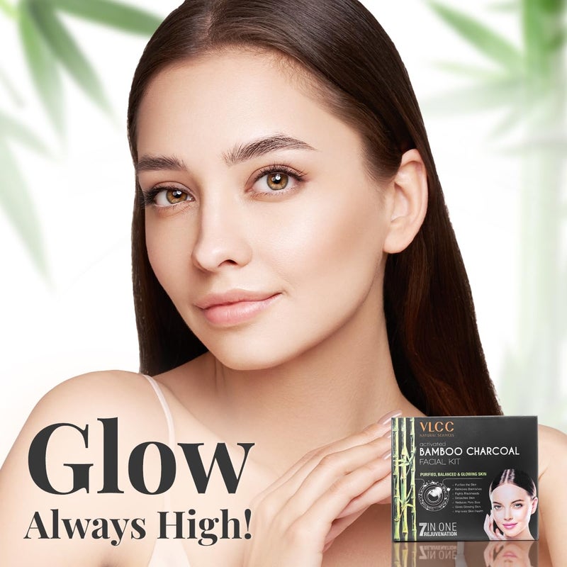 VLCC VLCC Activated Bamboo Charcoal Facial Kit 60g For Purified Balanced Glowing Skin Helps Purify Skin Control Blemishes and Acne With Activated Charcoal Vitamin B3 Neem Bark Clove Extracts  - Image 5