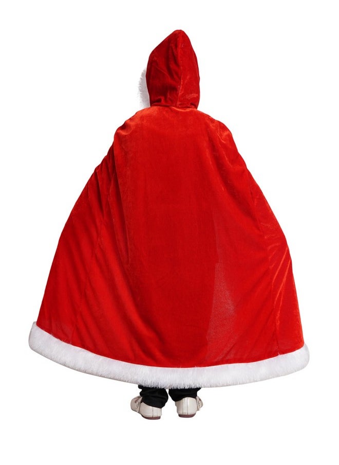 Kaku Fancy Dresses - Kaku Fancy Dresses Santa Cape, Robe, Hood for Christmas Day in Velvet Fabric - Red & White 5-6 Years, for Boy & Girls - Image 1