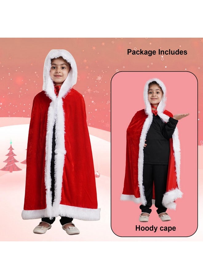 Kaku Fancy Dresses - Kaku Fancy Dresses Santa Cape, Robe, Hood for Christmas Day in Velvet Fabric - Red & White 5-6 Years, for Boy & Girls - Image 1