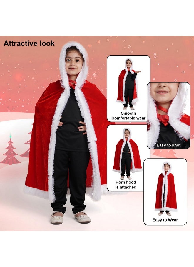 Kaku Fancy Dresses - Kaku Fancy Dresses Santa Cape, Robe, Hood for Christmas Day in Velvet Fabric - Red & White 5-6 Years, for Boy & Girls - Image 1