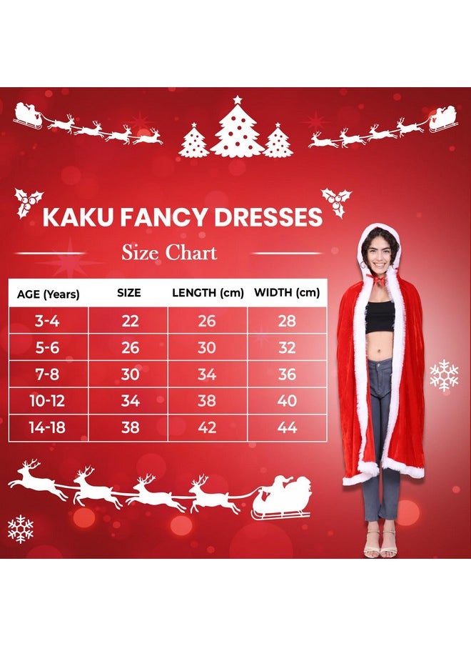 Kaku Fancy Dresses - Kaku Fancy Dresses Santa Cape, Robe, Hood for Christmas Day in Velvet Fabric - Red & White 5-6 Years, for Boy & Girls - Image 1