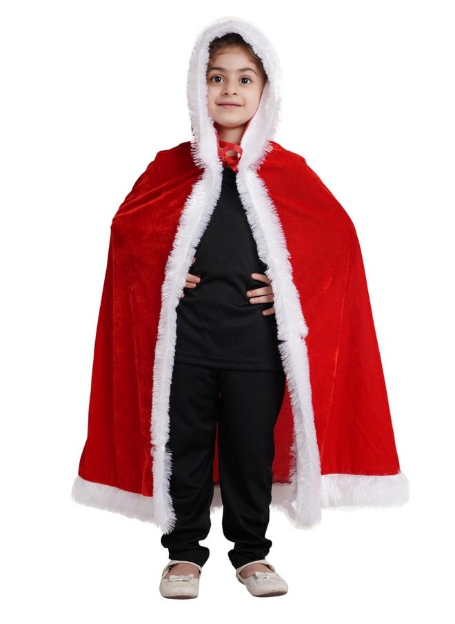 Kaku Fancy Dresses - Kaku Fancy Dresses Santa Cape, Robe, Hood for Christmas Day in Velvet Fabric - Red & White 5-6 Years, for Boy & Girls - Image 1