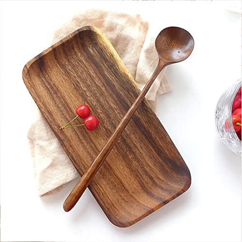 Assaoy Wooden Soup Spoon, 2PCS Wooden Long Spoons Korean Style Natural Wood Long Handle Round Spoons Long Soup Spoons for Soup Cooking Mixing Stirrer Kitchen Tools - Image 3
