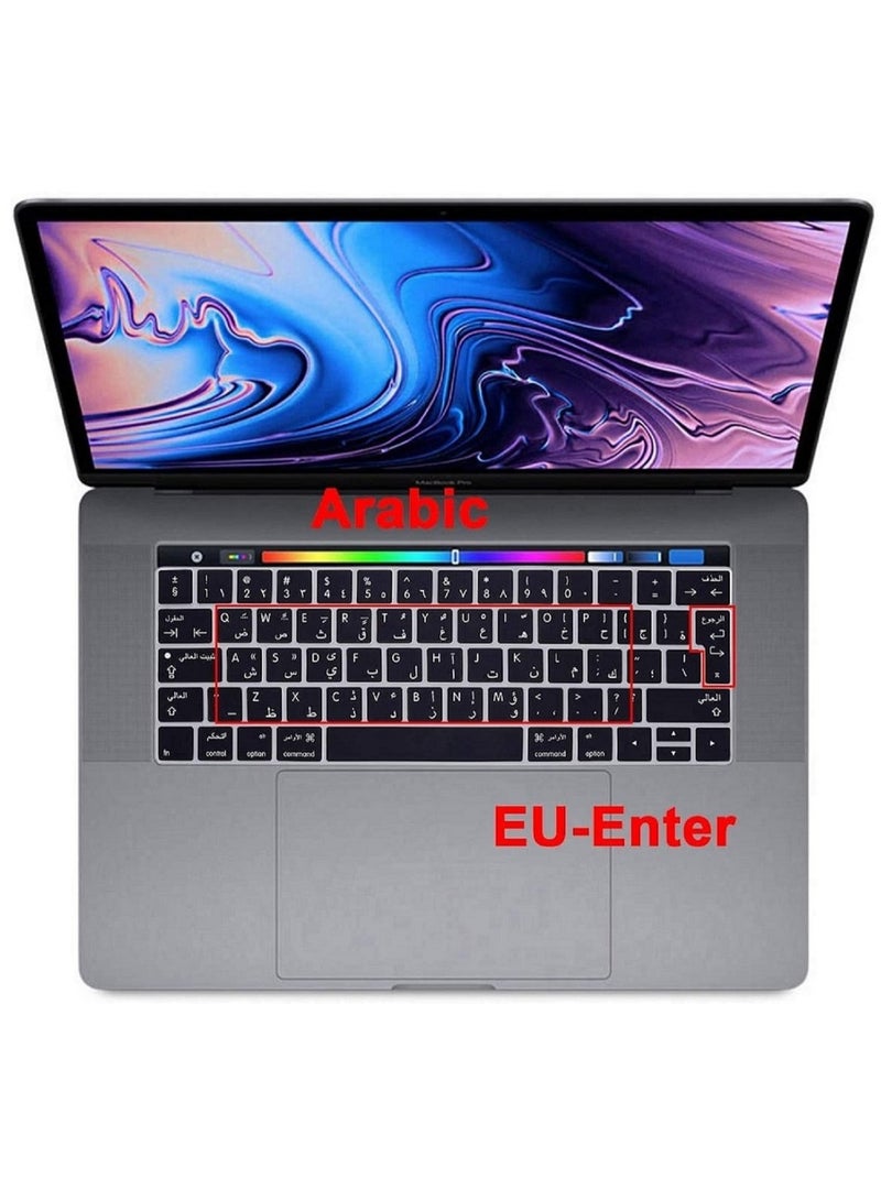 أمم غطاء لوحة مفاتيح عربي إنجليزي بتصميم بريطاني متوافق مع ماك بوك برو 13 و 15 بوصة مع شريط لمس موديل إيه 2159 إيه 1989 إيه 1990 إيه 1706 إيه 1707 الإصدار 2019 2018 2017 2016 أسود - Image 3