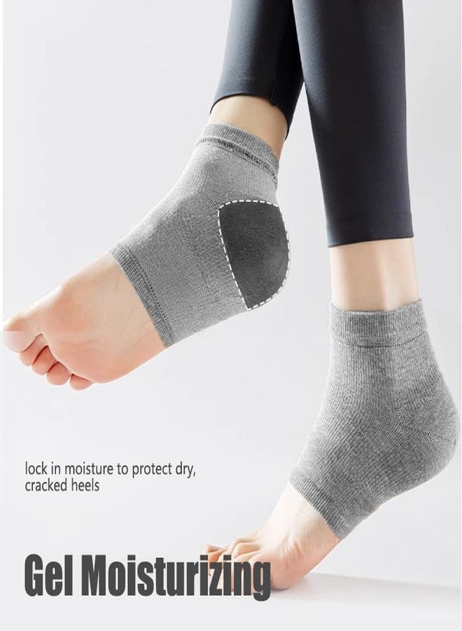 OHOO 2 Pairs Moisturizing Heel Socks for Dry Cracked Heel Toeless Gel Socks Foot Care Hydration and Repair (Grey, 2 Pairs) - Image 3