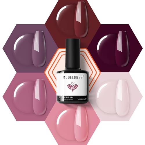 modelones Gel Nail Polish 6 Colors Pink Brown Burgundy Red Gel Polish Set Peach Pastel Pink Nail Polish Kit Soak Off Manicure Set Nail Art Gift for Women DIY Home Salon - Image 2