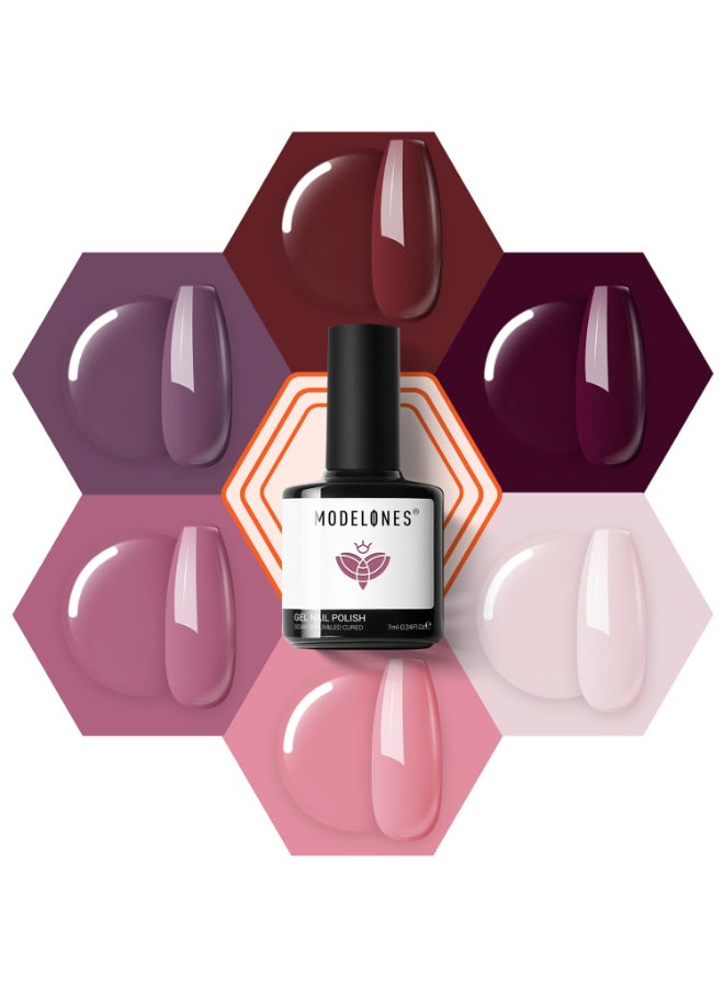 modelones Gel Nail Polish 6 Colors Pink Brown Burgundy Red Gel Polish Set Peach Pastel Pink Nail Polish Kit Soak Off Manicure Set Nail Art Gift for Women DIY Home Salon - Image 3