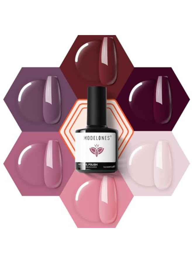 modelones Gel Nail Polish 6 Colors Pink Brown Burgundy Red Gel Polish Set Peach Pastel Pink Nail Polish Kit Soak Off Manicure Set Nail Art Gift for Women DIY Home Salon - Image 1