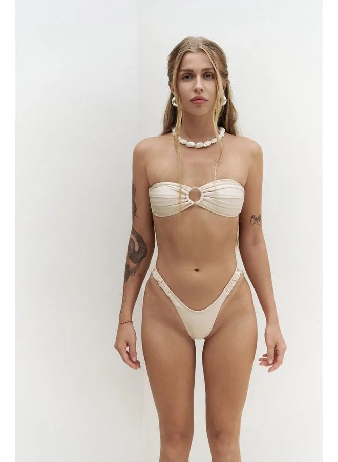 Bohemai Zahira Front Ring Detail Strapless Beige Bikini Top