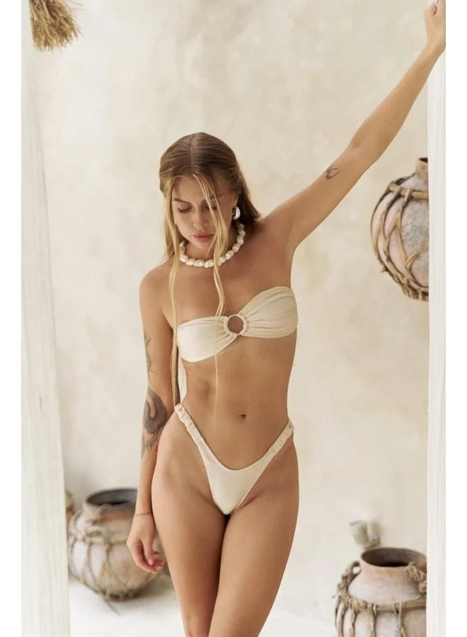 Bohemai Zahira Front Ring Detail Strapless Beige Bikini Top