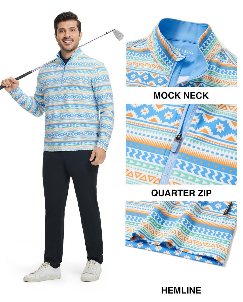 M MAELREG Mens Sweatshirt Athletic Moisture Wicking Lightweight Full Print Mock Neck Hiking 1/4 Zip Pullover Mens - Image 3