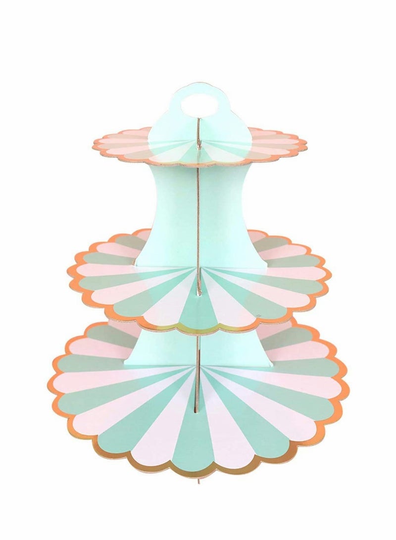 SOLARAE 3 Tiers Paper Cake Stand Set Sizes Cupcake Stands for Birthday Biodegradable Round Food Stand Display for Afternoon Tea Wedding Party Anniversary Christening Fruit Desserts Display - Image 1