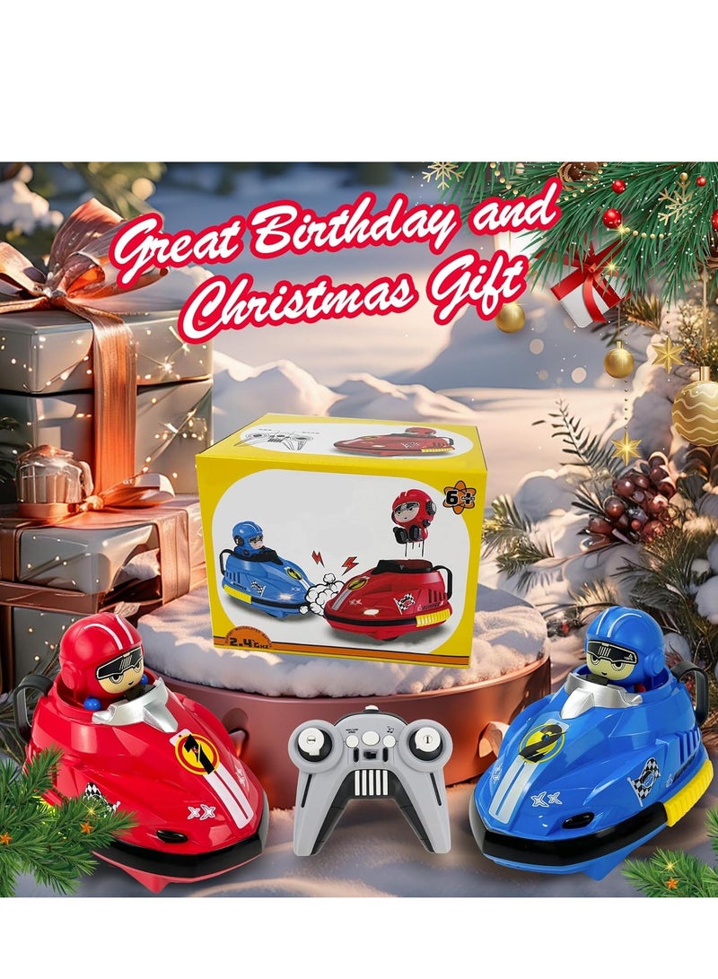 Toy Maker Toy Set Bumper Cars with Remote Control for Toddlers 2-Piece Cars with Music LED Lights Cartoon Speed ​​Bumper Christmas Gift for Boys, White - Image 1