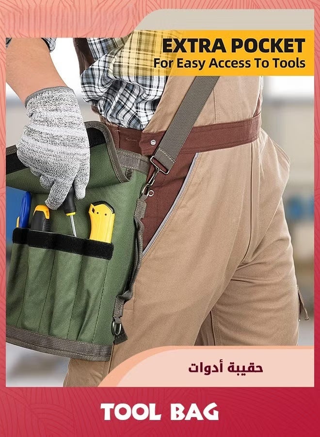 كيس أداة لفة,منظم أداة ثقيلة للرجال والنساء,تخزين الأداة المحمولة مع 2 حقيبة سحاب قابلة للفصل, حقيبة أدوات صغيرة مدمجة لأصحاب RV Handyman, الجيش الأخضر - Image 3