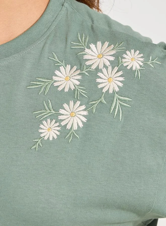 Styli Oversized Placement Embroidery Detail Cotton T-Shirt