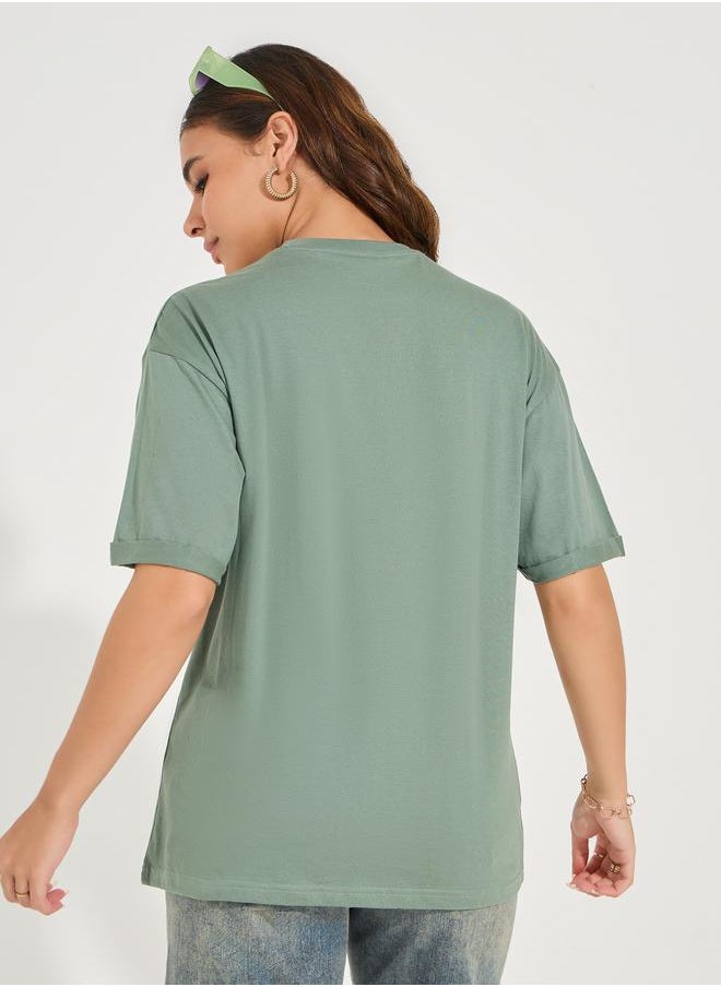 Styli - Oversized Placement Embroidery Detail Cotton T-Shirt - Image 1