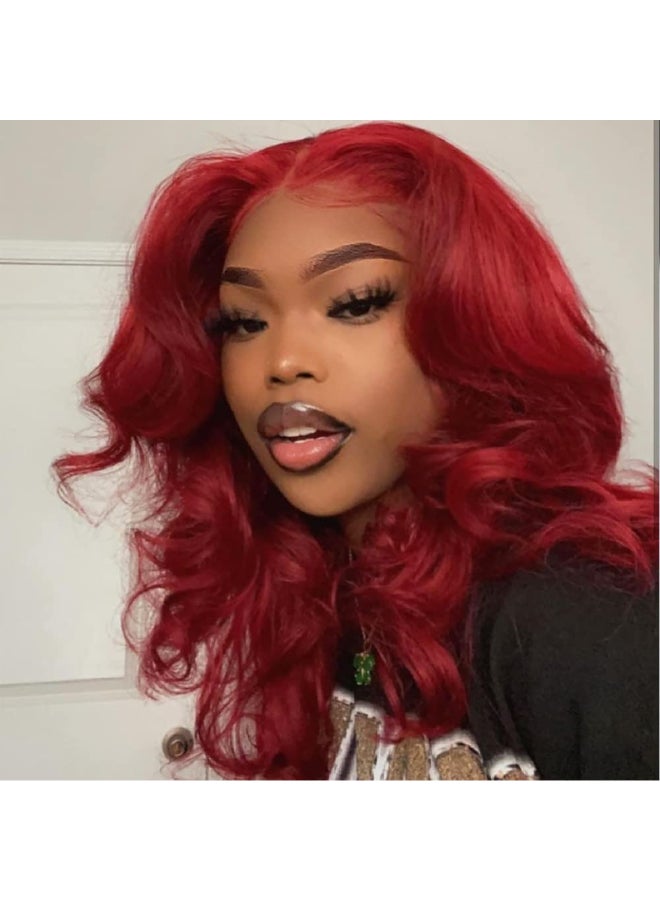 ANDRIA 13X4 HD Lace Front Wigs PrePlucked Hairline 16 Inches Body Wave Burgundy Glueless Lace Frontal Wigs with Baby Hair Short Bob Wig 200 Density Wine Red Loose Wave Short Curly Lace Closure Wig - Image 3
