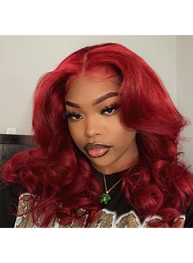 ANDRIA 13X4 HD Lace Front Wigs PrePlucked Hairline 16 Inches Body Wave Burgundy Glueless Lace Frontal Wigs with Baby Hair Short Bob Wig 200 Density Wine Red Loose Wave Short Curly Lace Closure Wig - Image 4
