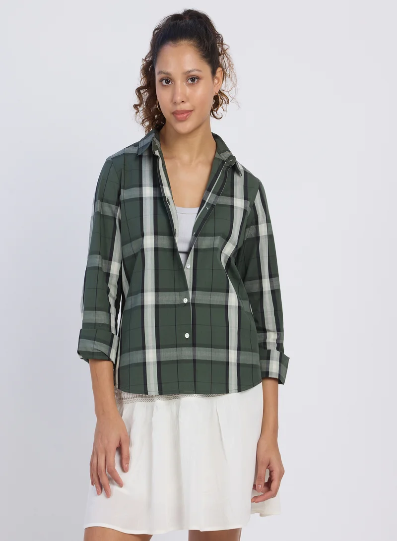 بينيا كولادا Women's Sacramento Green Tartan Plaid Shirt For Casual Wear | Spread Collar | Long Sleeves | Button Closure | Shirt Designed With Comfortable Fit For Woman & Girls