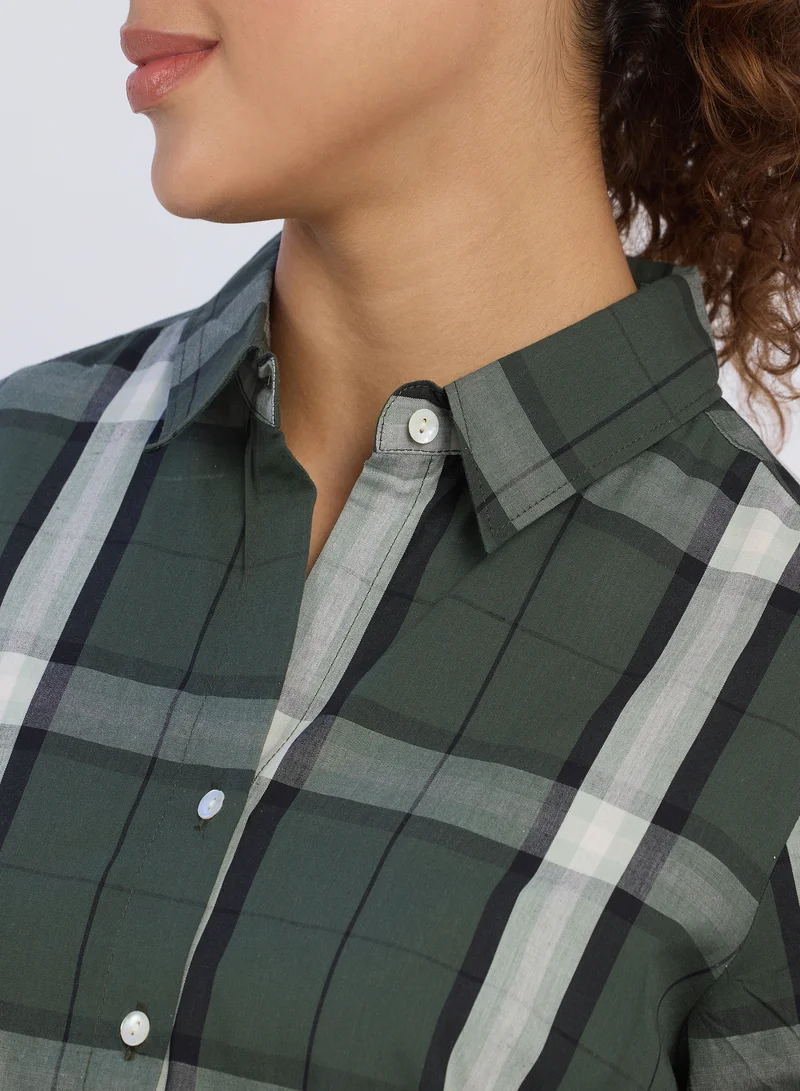 PINACOLADA Women's Sacramento Green Tartan Plaid Shirt For Casual Wear | Spread Collar | Long Sleeves | Button Closure | Shirt Designed With Comfortable Fit For Woman & Girls