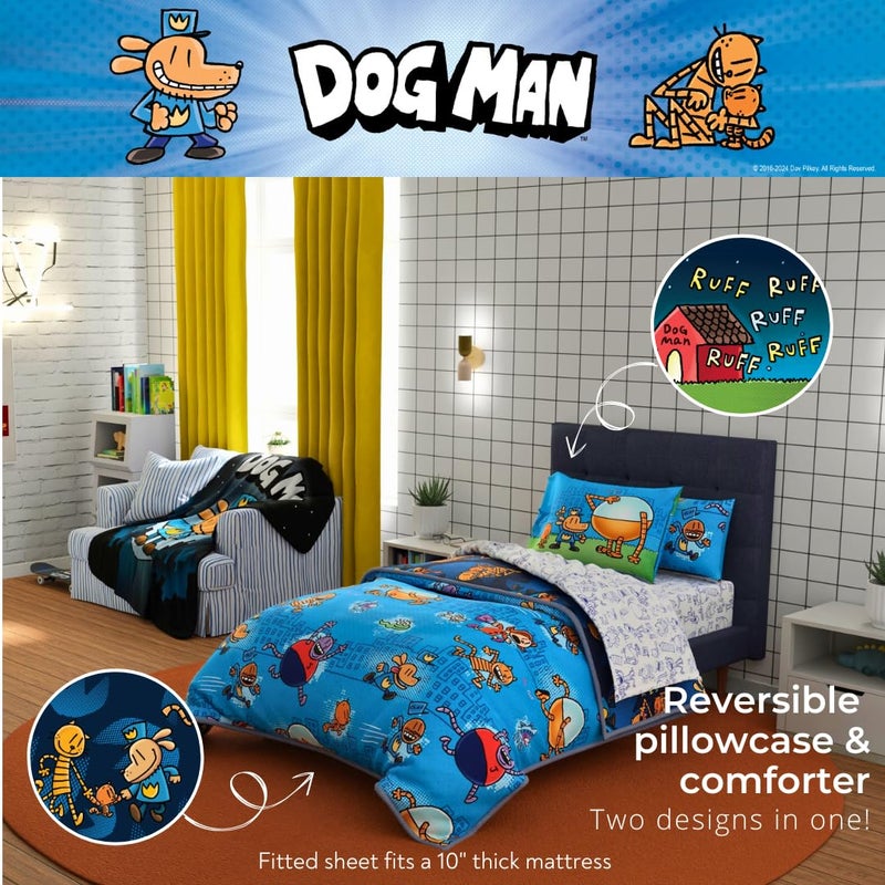 Franco Dog Man Supa Book Kids Bedding Super Soft & Cozy Reversible Microfiber Comforter and Sheet Set with Sham, 5 Piece Twin Size, (Officially Licensed Product) - Image 4