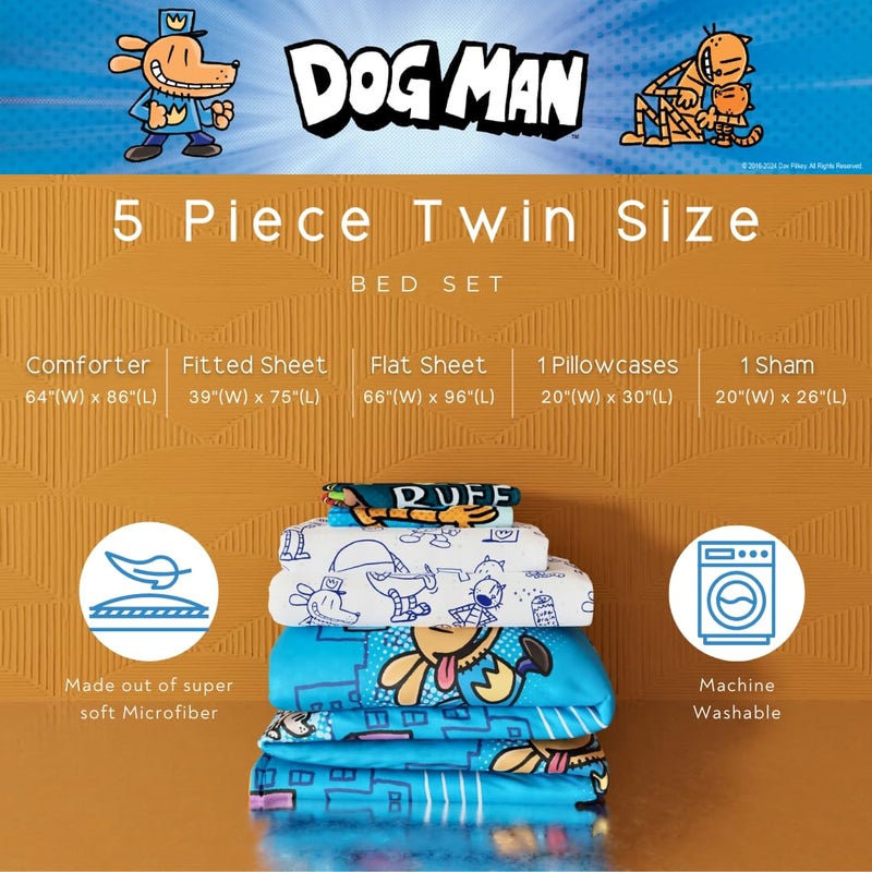 Franco Dog Man Supa Book Kids Bedding Super Soft & Cozy Reversible Microfiber Comforter and Sheet Set with Sham, 5 Piece Twin Size, (Officially Licensed Product) - Image 2