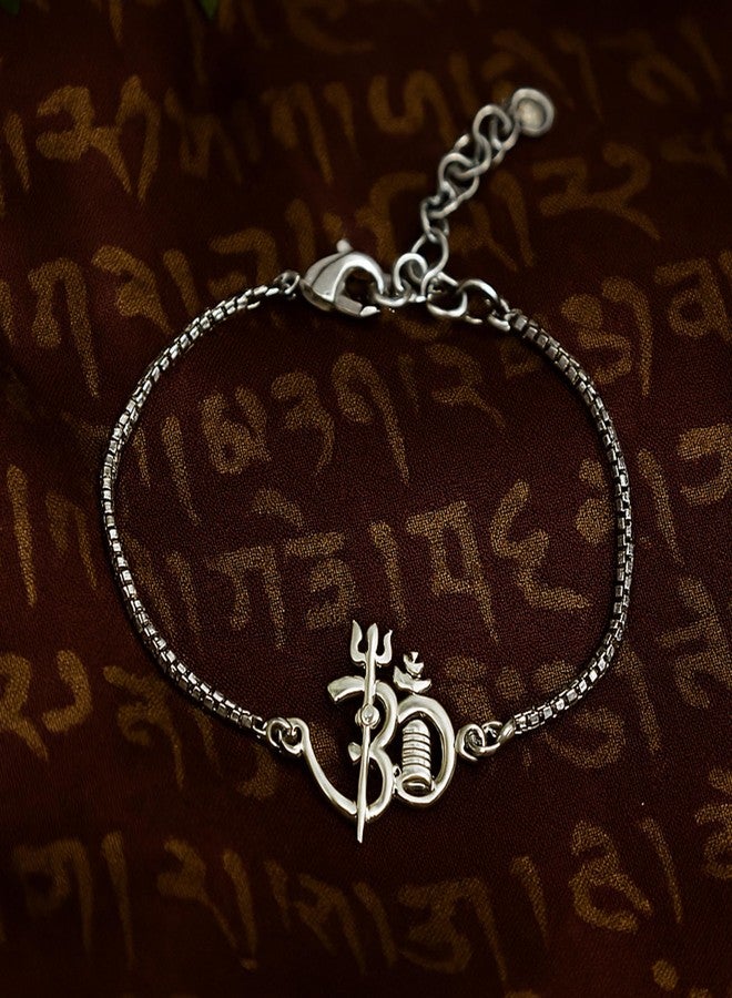 Estele Jewellery Bracelets for Men and Women Rhodium Plated Shivay Om Charm Bracelet Jewellery-102151-IR BR - Image 3