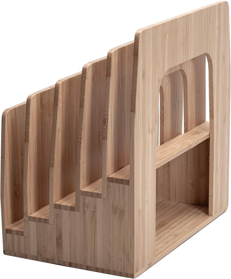 MobileVision Bamboo Multi Device Inclined Organizer for Smartphones, Tablets and Laptops, Upright Sections, Step Sorter, 5 Slots - Image 5