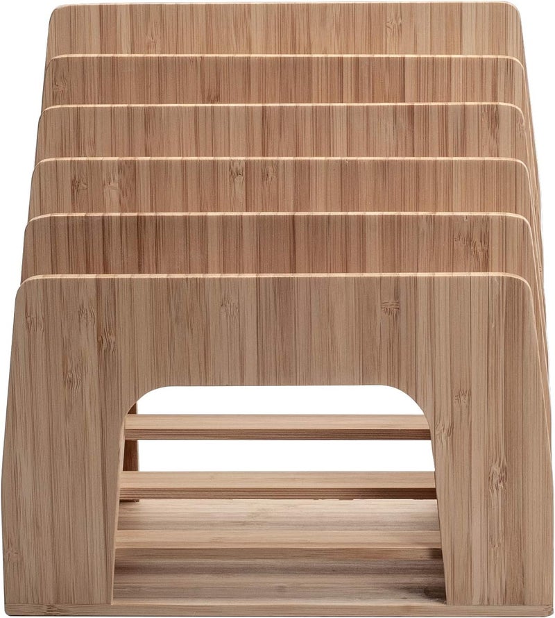 MobileVision Bamboo Multi Device Inclined Organizer for Smartphones, Tablets and Laptops, Upright Sections, Step Sorter, 5 Slots - Image 4