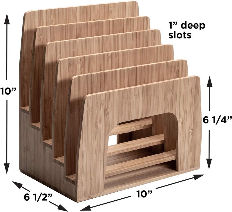 MobileVision Bamboo Multi Device Inclined Organizer for Smartphones, Tablets and Laptops, Upright Sections, Step Sorter, 5 Slots - Image 2