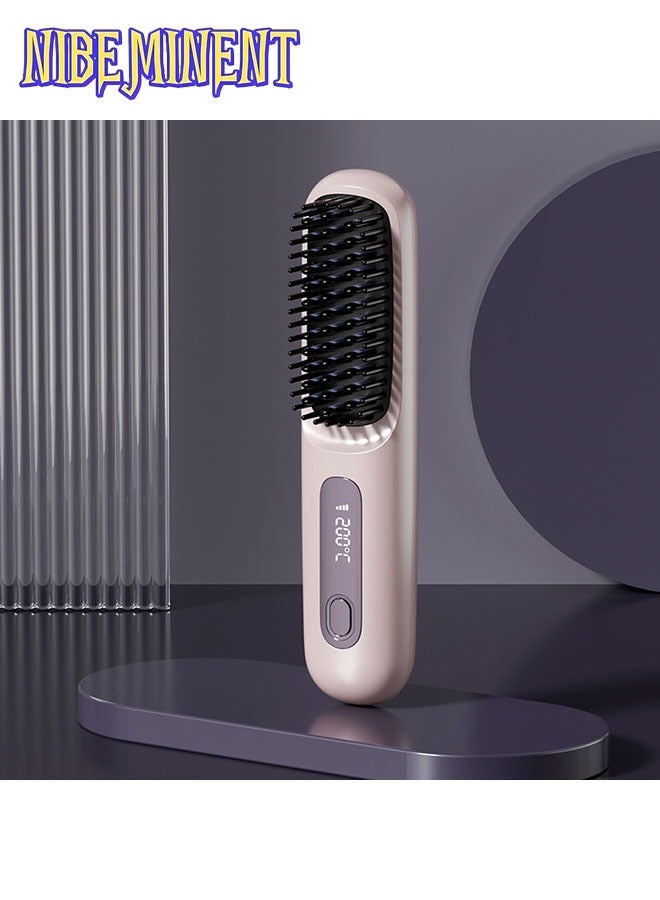 NIBEMINENT Wireless Hair Straightener Brush, Portable Mini Ceramic Ionic Straightening Comb and curler 2 in 1, Thermal Brush 20s Fast Heating & 3 Temp Settings & Anti-Scald - Image 1