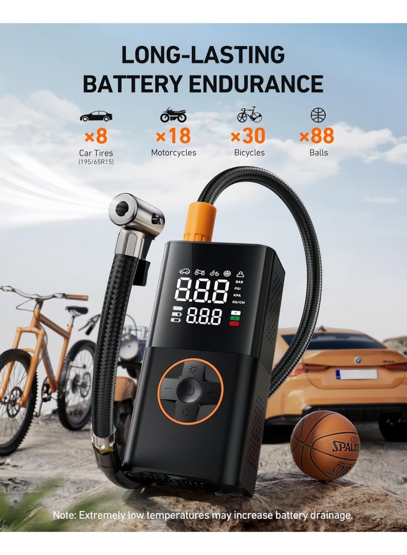 Tire Inflator Portable Air Compressor, 150 PSI Cordless Bike Pump with Pressure Gauge & LED Light, Air Pump for Car, Motorcycle, Bicycle & Balls – Black - Image 2
