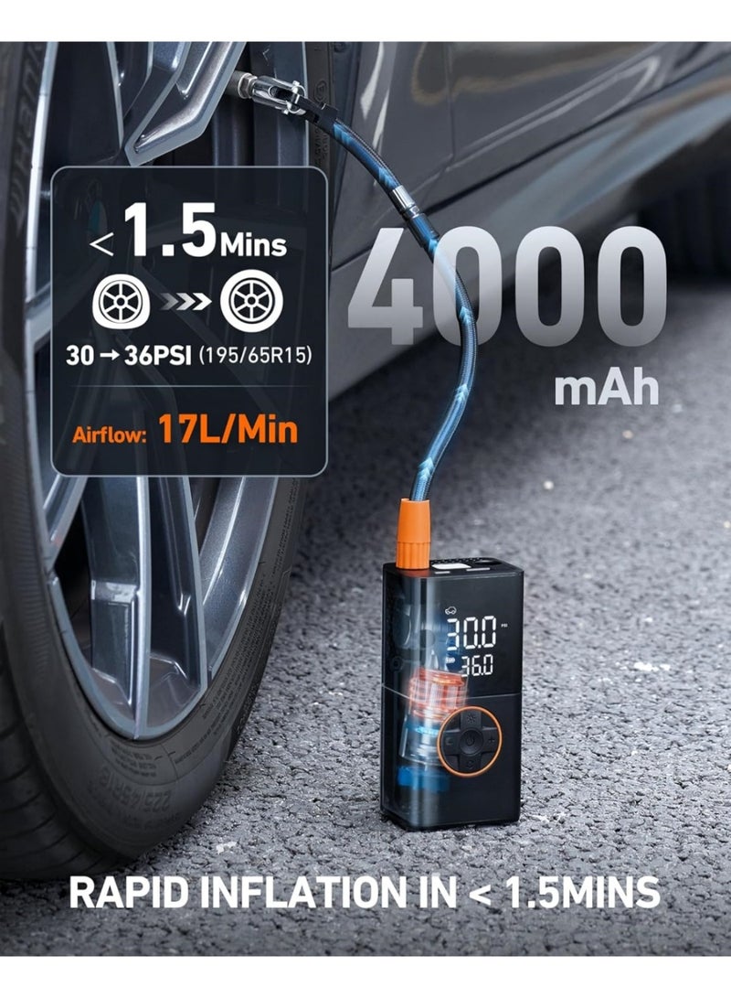 Tire Inflator Portable Air Compressor, 150 PSI Cordless Bike Pump with Pressure Gauge & LED Light, Air Pump for Car, Motorcycle, Bicycle & Balls – Black - Image 4