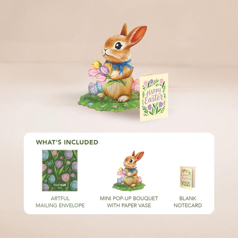 Freshcut Paper Mini Easter Bunny Pop Up Cards, 6 Inch Mini Sized 3D Popup Greeting Card, Easter Cards, Thinking of You Card, Mother's Day Gifts, Blank Notecard & Envelope - Image 3