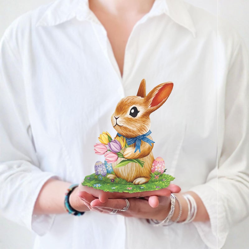 Freshcut Paper Mini Easter Bunny Pop Up Cards, 6 Inch Mini Sized 3D Popup Greeting Card, Easter Cards, Thinking of You Card, Mother's Day Gifts, Blank Notecard & Envelope - Image 1