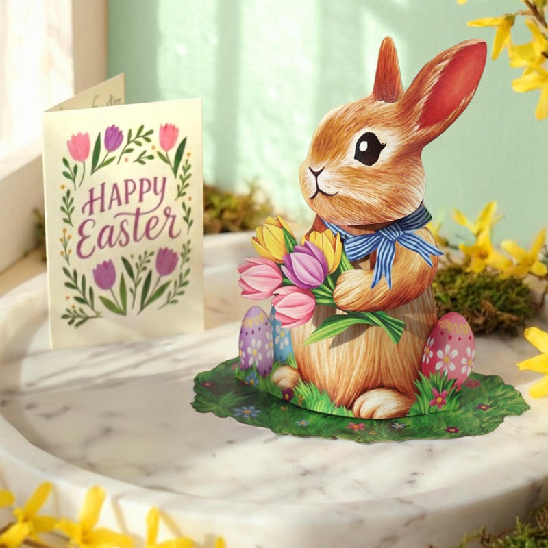 Freshcut Paper Mini Easter Bunny Pop Up Cards, 6 Inch Mini Sized 3D Popup Greeting Card, Easter Cards, Thinking of You Card, Mother's Day Gifts, Blank Notecard & Envelope - Image 4