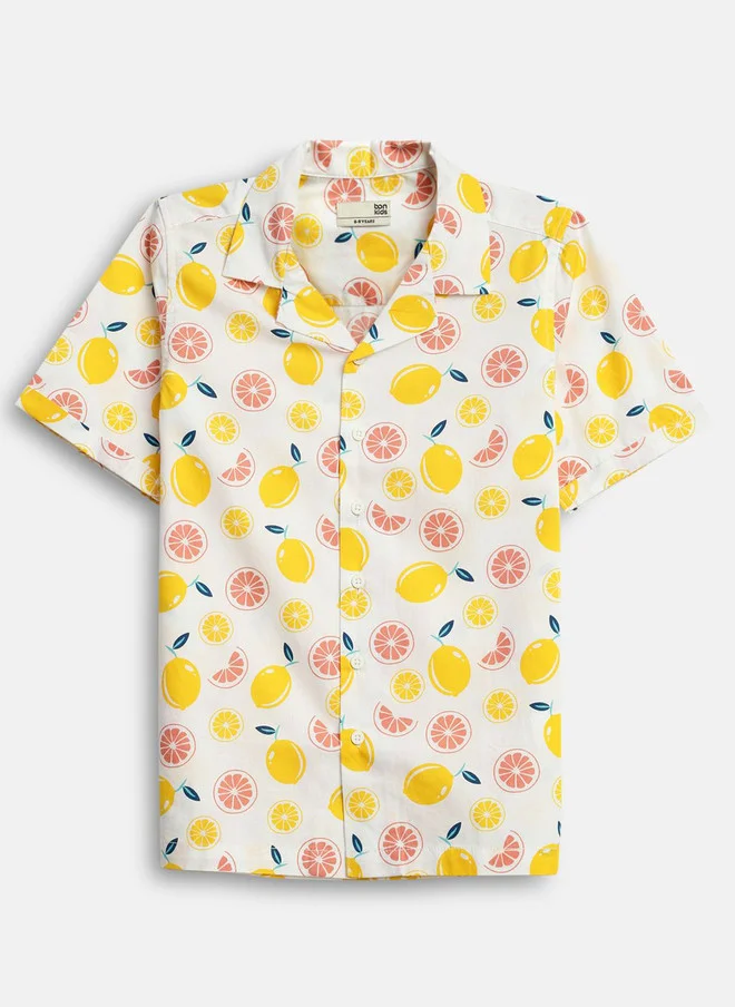 بونكيدز BONKIDS Boys Opaque Printed Casual Shirt with Lemon and Grapefruit Design