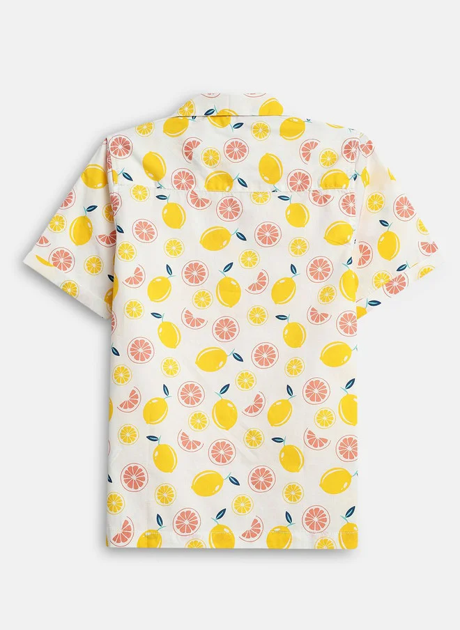 بونكيدز BONKIDS Boys Opaque Printed Casual Shirt with Lemon and Grapefruit Design