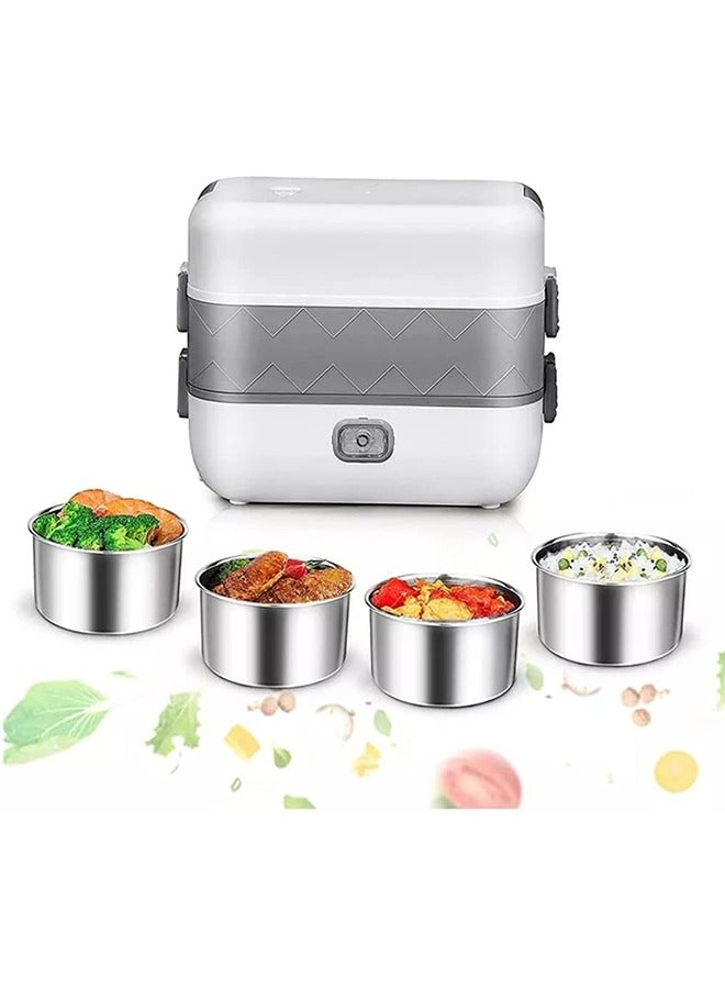 Arabest Portable Food Heater Lunch Box For Home 2 Layers Steamer with Stainless Steel Bowls, 3PCS Set with Fork, Spoon and Chopsticks, Scouring Pad, 2000ML Bento Boxs  - Image 1