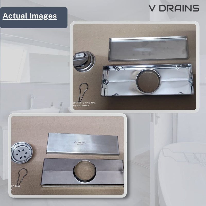 V DRAINS 600x100 mm Tile Marble Insert Floor Shower Drain Channel | Linear (Long) Drain for Bathrooms, Floor, Balconies of SS (Grade AISI 304 18/8) with Cockroach Trap | Center Outlet (24x4 inches) - Image 5