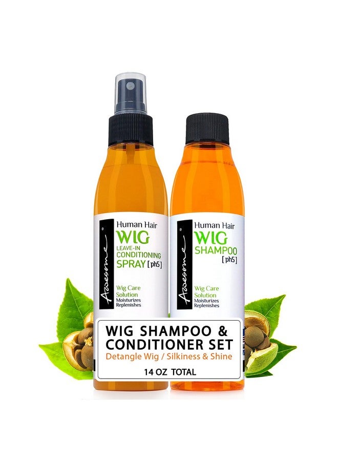 Awesome Human Hair Wig Shampoo & Leave In Conditioner Premium Set Of 2 Wig Care Solution Detangle Wig Promotes Body & Volume Promote Silkiness & Shine Easy Combing 7 Fl Oz - Image 1