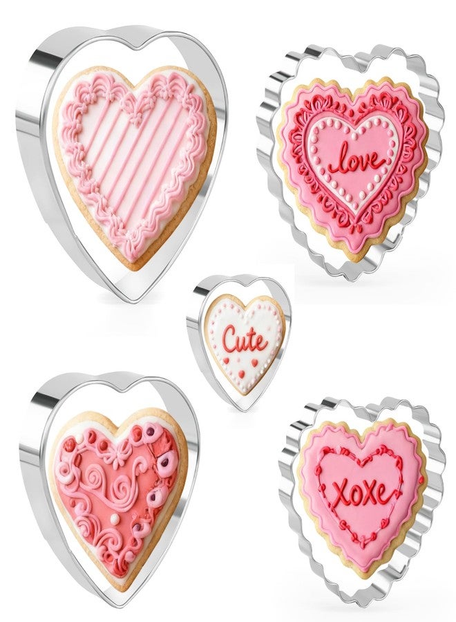 KAISHANE Love Heart Cookie Cutter Set - 5 Pieces Stainless Steel Heart Shaped Cookie Cutter Biscuit Pastry Cutter - Image 1