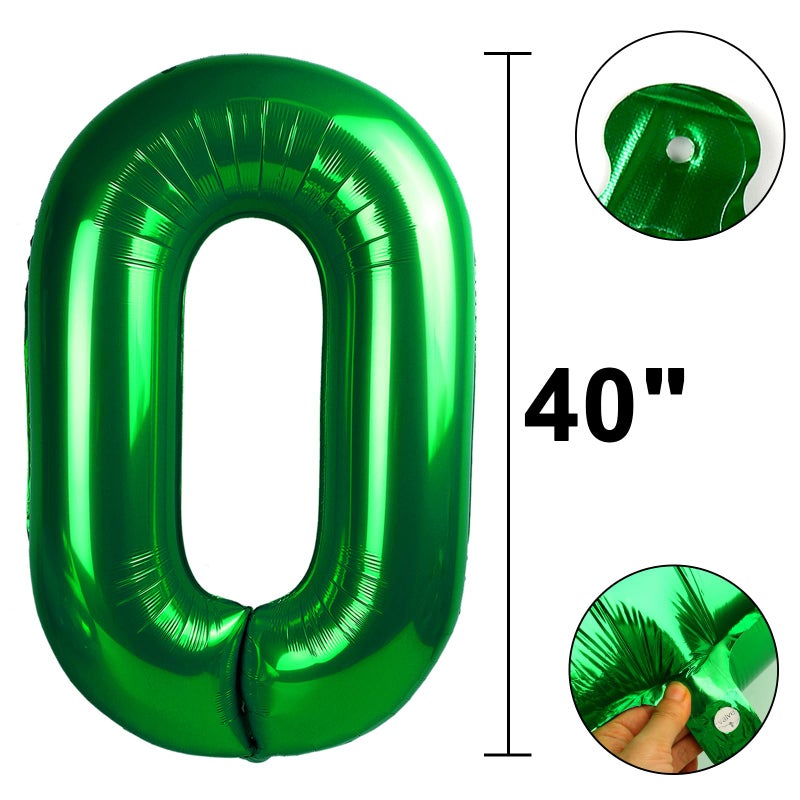 Kelfuoya 40 Inch Balloon Number 0 Green, Large Foil Green Number Balloons 0 for Girls Women, Digital 0 Helium Balloons for Baby Girls 12 20 21st Birthday Graduation Princess Party Decorations - Image 2