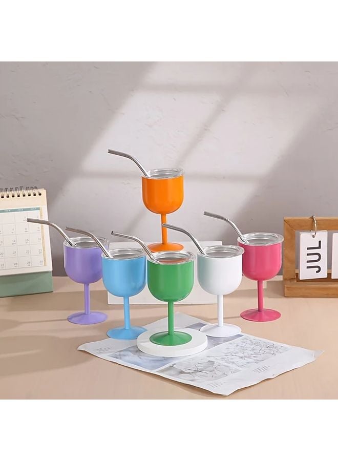 6 Mini Stemmed Champagne Glasses 4oz Insulated Cold Proof With Straws And Lids 6 Piece Set Random Matching - Image 1
